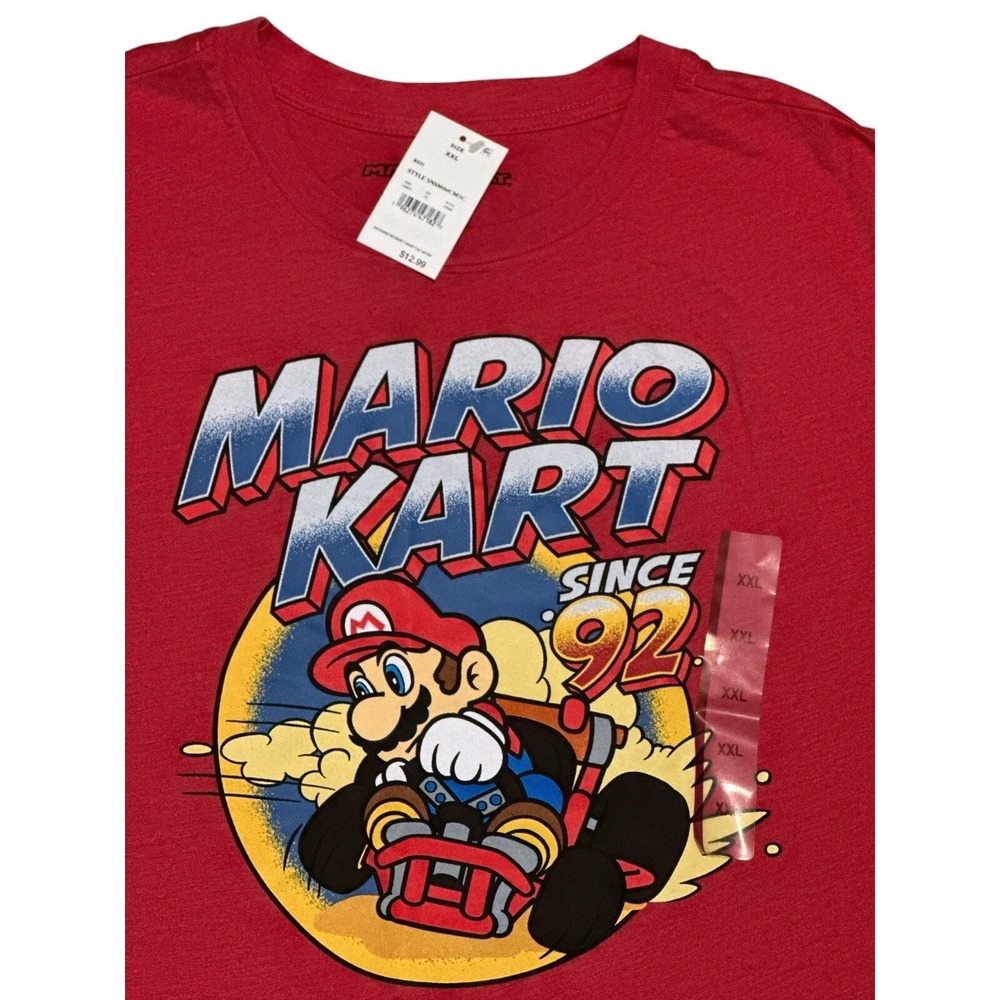 Mario Kart "Since '92" Red Graphic T-Shirt Size 2XL Cott/Poly*New Tags Attached*